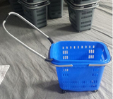 Tirón Rod de la aleación de aluminio que dobla cestas plásticas movibles de la cesta de compras con las manijas