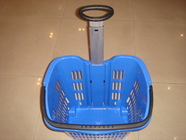 Tracción de la cesta de compras plástica de la manija del telescopio con dos ruedas