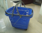 cesta de compras plástica del supermercado 50L con las ruedas, manija retractable de la barra larga